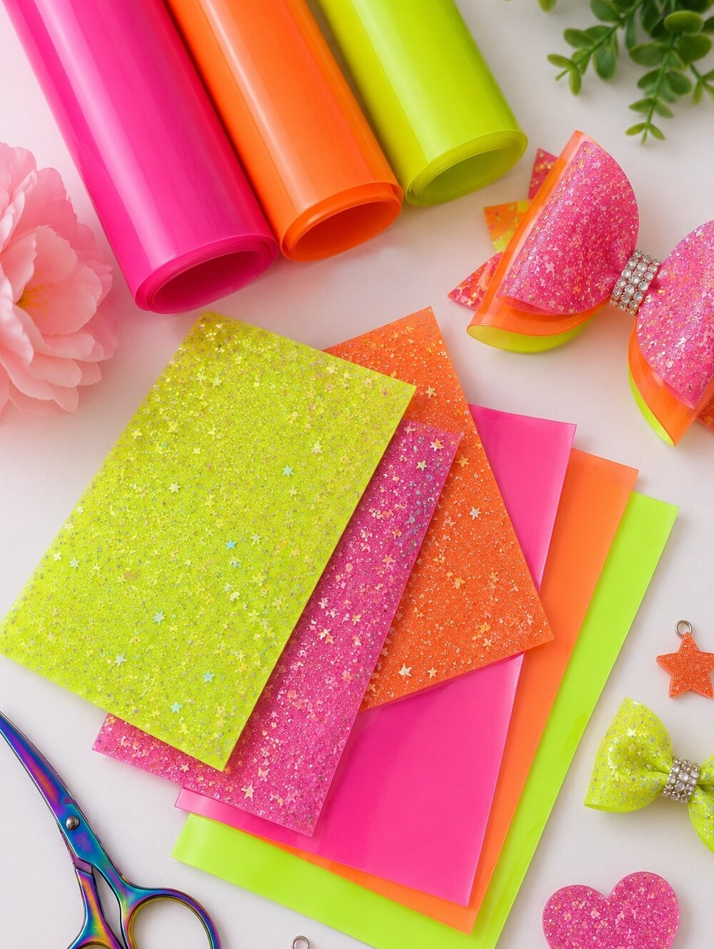 Neon Jelly Vinyl & Glitter Faux Leather Bundle Hair Bow Supplies Craft Lot